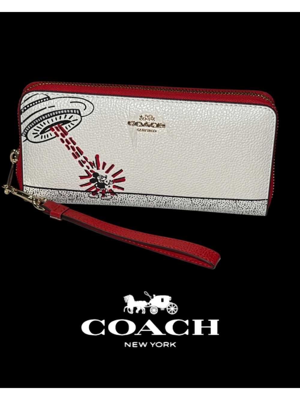 NWT Coach x Disney x Keith Haring Mickey UFO Zip Around Wallet